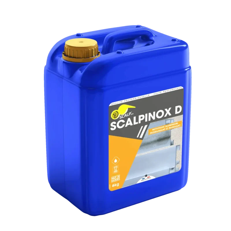 SCALPINOX D limpia, desoxida y restaura el brillo del aluminio anodizado y acero inoxidable. Ideal para preparación antes de pintar o tratar superficies.