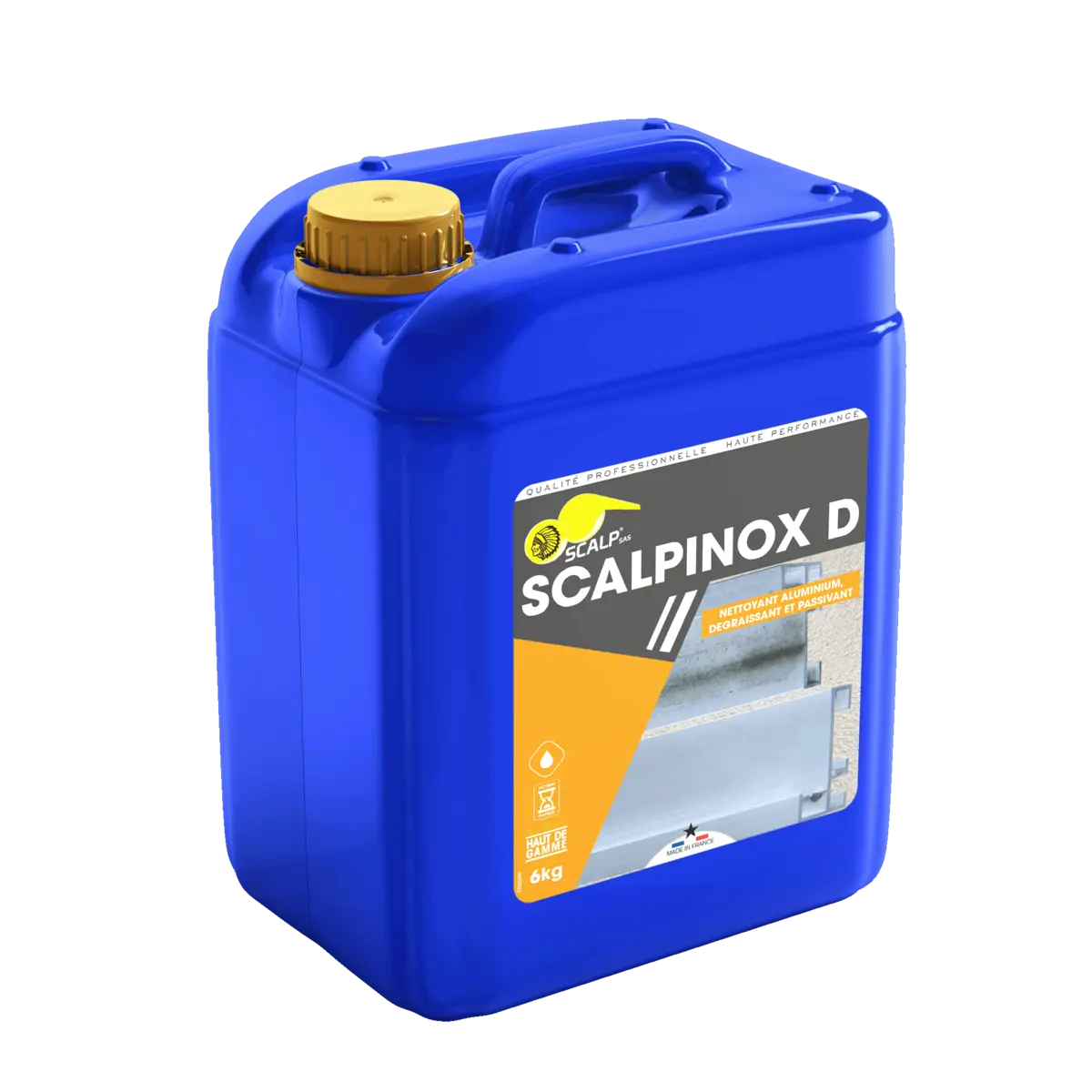 SCALPINOX D limpia, desoxida y restaura el brillo del aluminio anodizado y acero inoxidable. Ideal para preparación antes de pintar o tratar superficies.