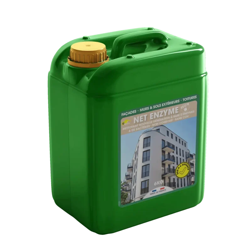 Limpiador enzimático biodegradable para fachadas y exteriores que elimina la suciedad urbana y la materia orgánica de forma segura y duradera.