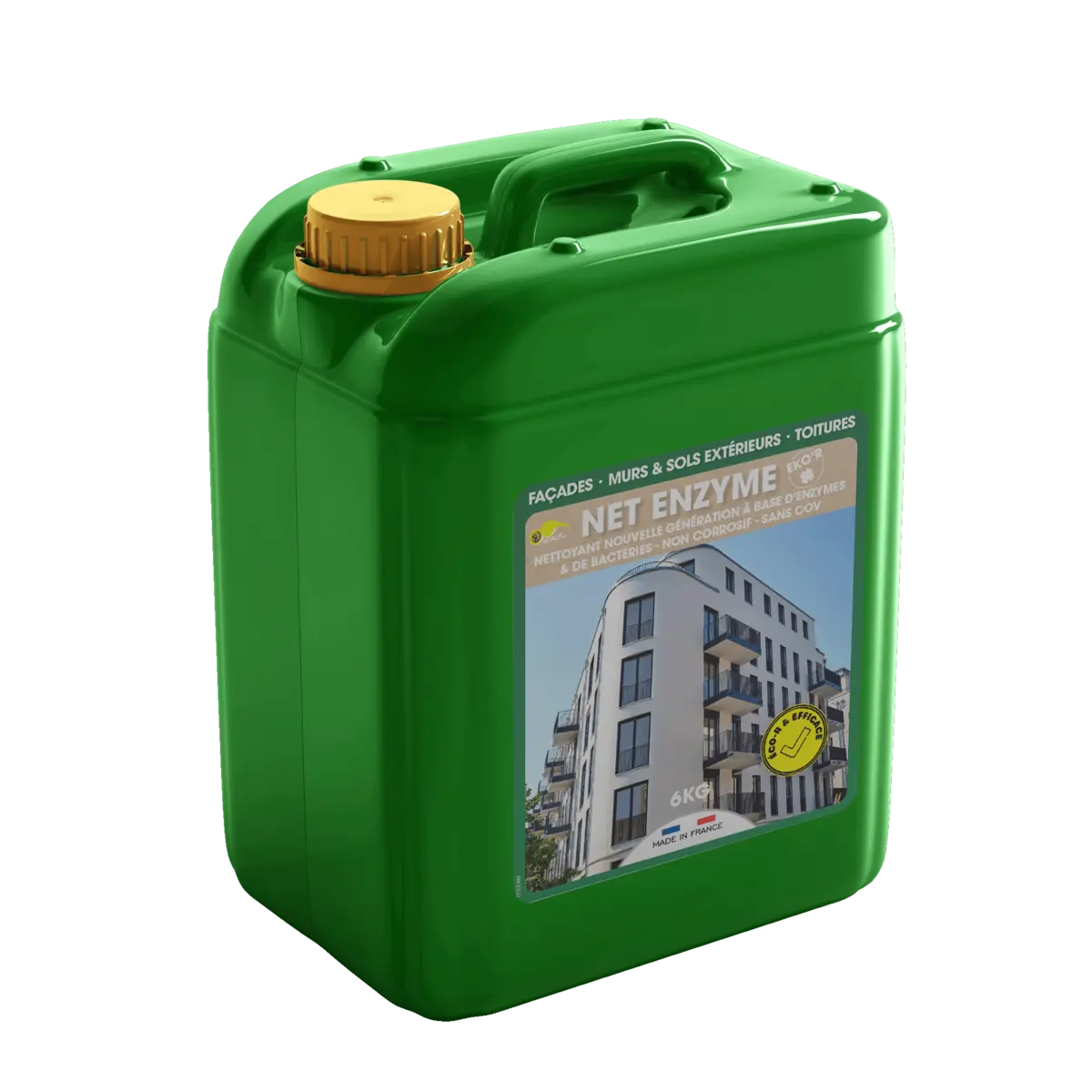 net enzyme eko'r Limpiador enzimático biodegradable para fachadas y exteriores que elimina la suciedad urbana y la materia orgánica de forma segura y duradera.