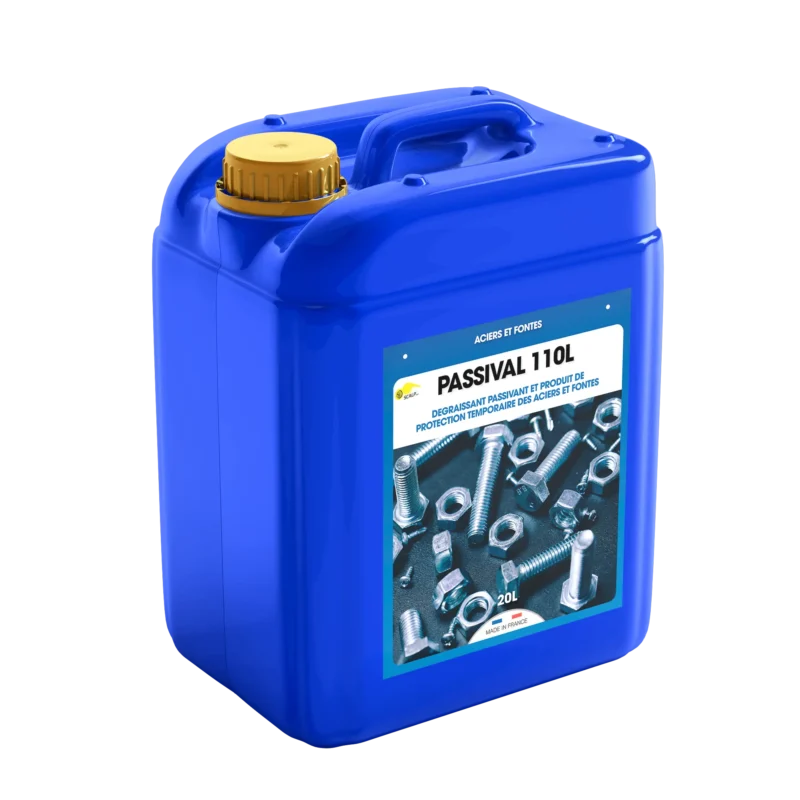 PASSIVAL 110L es un desengrasante y pasivante industrial para acero y fundición, aplicable por inmersión, pulverización o alta presión.