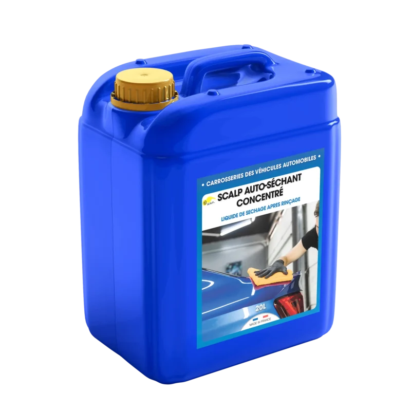 Líquido secante concentrado para coches que acelera el secado y deja un brillo impecable. SCALP AUTO-DRYING CONCENTRATE evita rayas y residuos.