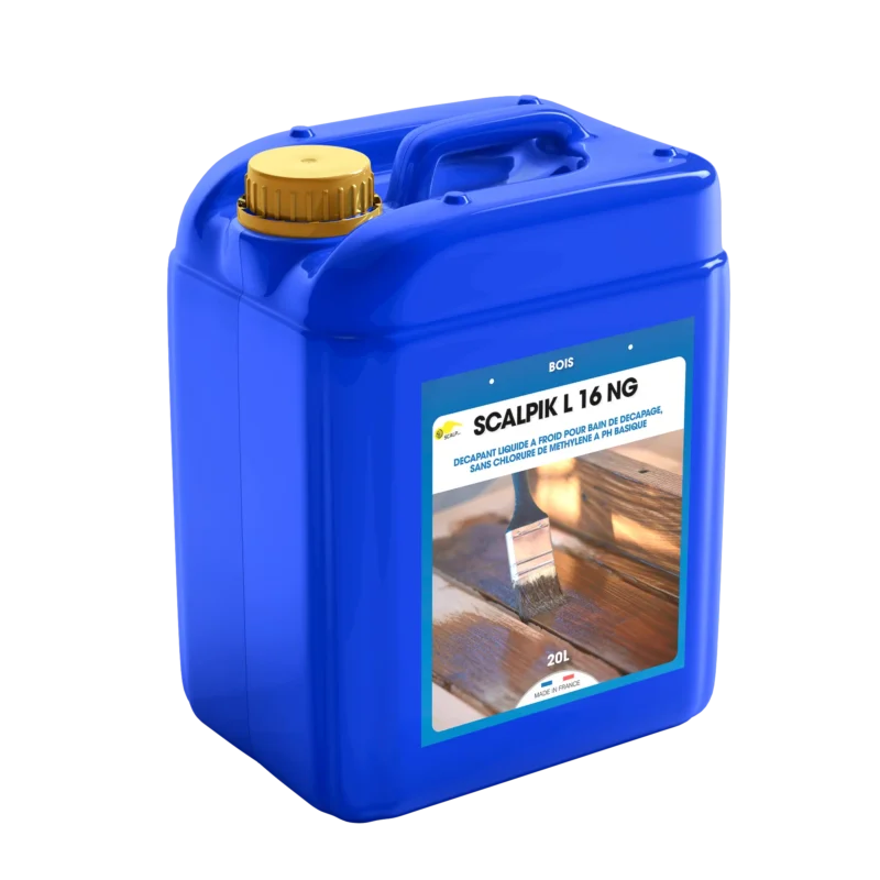 SCALPIK® L16 NG es un decapante líquido para madera, listo para usar y eficaz en barnices, pinturas y revestimientos mediante inmersión.