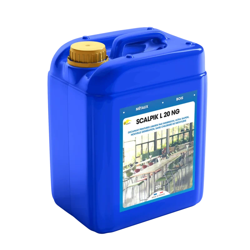 SCALPIK® L 20 NG es un decapante para metales y madera, listo para usar, rápido y eficaz en pinturas, barnices y revestimientos por inmersión.