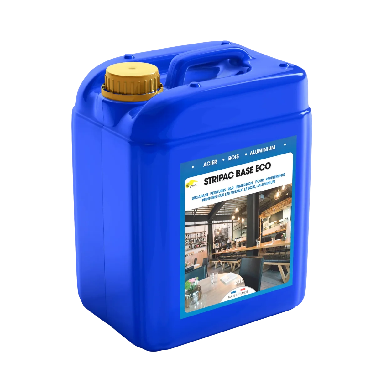 Decapante por inmersión STRIPAC BASE ECO para acero, aluminio y madera. Elimina pinturas, barnices e imprimaciones de forma segura y eficaz en baño frío.