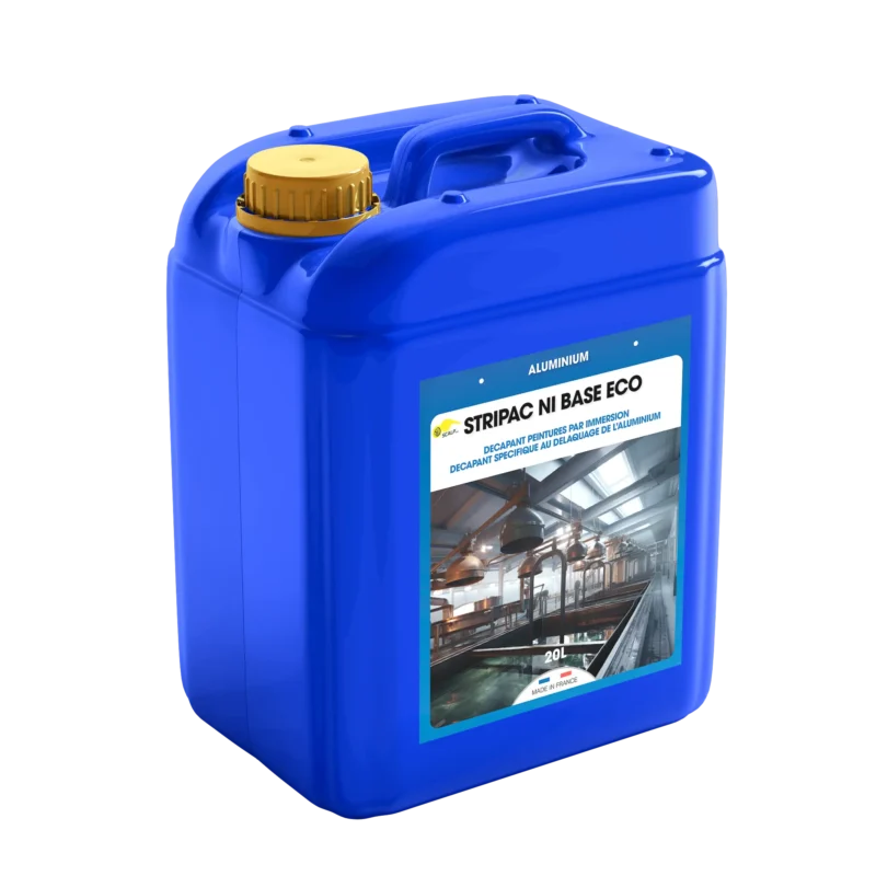 STRIPAC NI BASE ECO, decapante para aluminio por inmersión en frío, elimina pinturas, barnices y óxidos sin dañar aluminio, acero o madera.