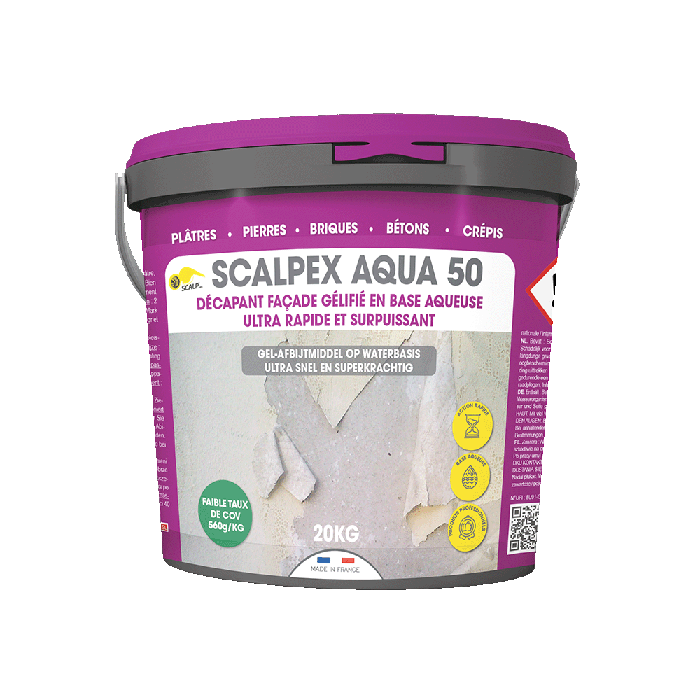 scalpex aqua 50 SCALPEX® AQUA 50 elimina pintura y revestimientos de yeso, ladrillo, hormigón y piedra, dejando las fachadas listas para renovar.