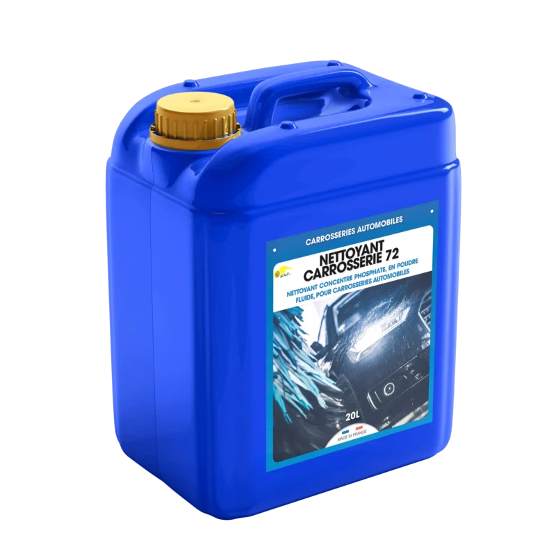 NETTOYANT CARROSSERIE 72 es un champú para carrocerías profesional que limpia, desengrasa y protege vehículos, eliminando suciedad y polvo eficazmente.