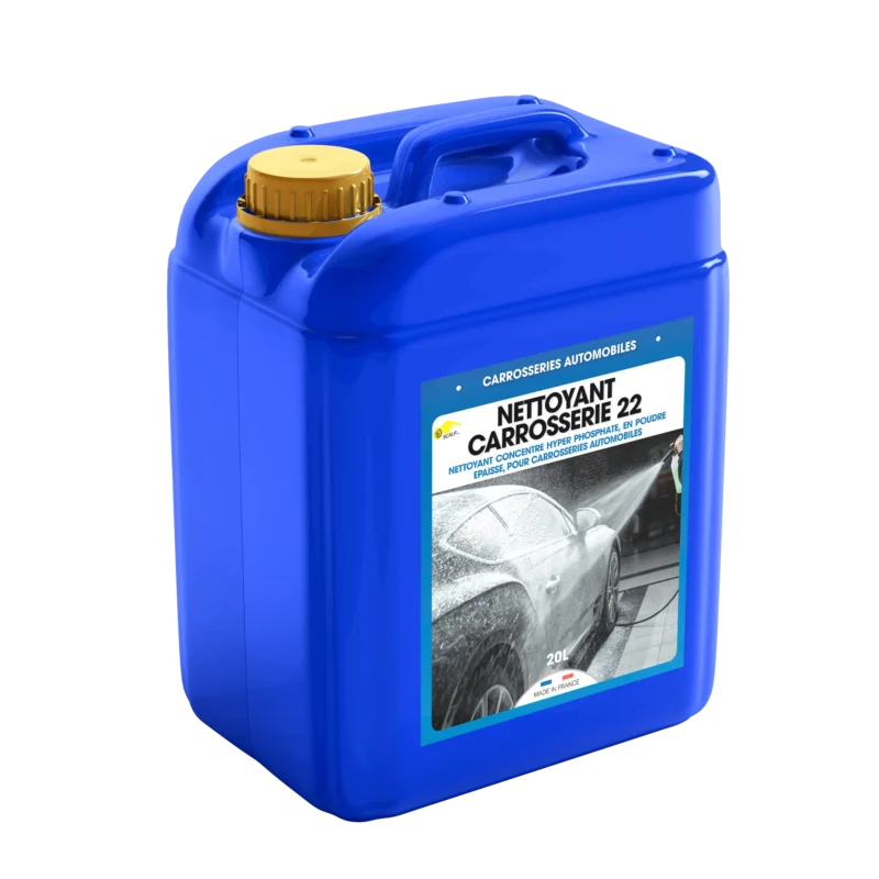 NETTOYANT CARROSSERIE 22 es un limpiador y desengrasante de carrocerías profesional que elimina suciedad y grasa, dejando vehículos brillantes y protegidos.