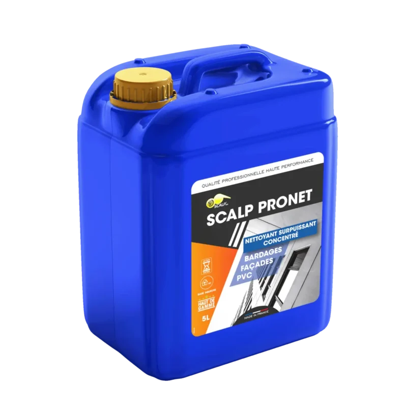 SCALP PRONET limpia y desengrasa fachadas, suelos y pavimentos con eficacia. Ideal para preparar superficies antes de pintar, concentrado y fácil de usar.