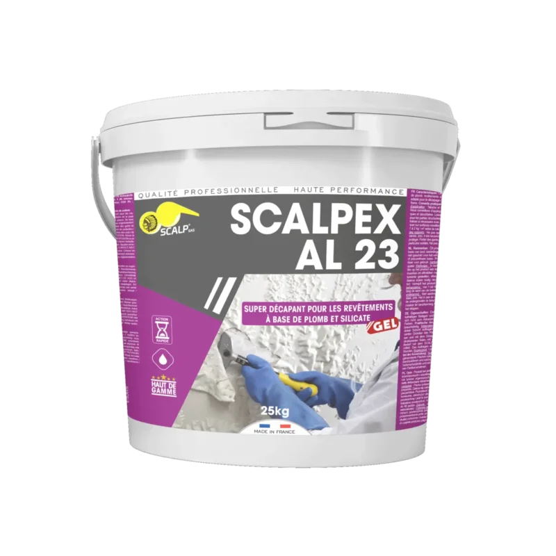SCALPEX® AL 23 es un decapante profesional en gel para plomo y amianto. Seguro, sin polvo ni disolventes, eficaz en superficies verticales y biodegradable.