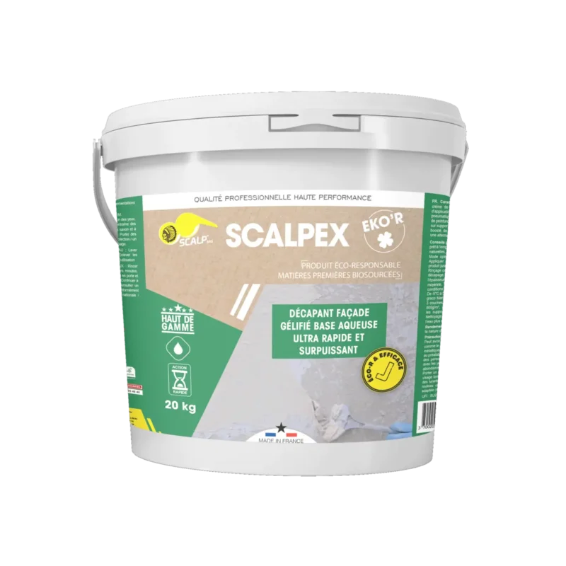 SCALPEX® EKO'R: decapante biodegradable en gel para fachadas que elimina pinturas y recubrimientos sobre yeso, hormigón, piedra y ladrillo.