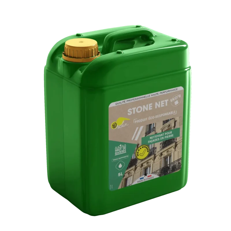 STONE NET EKO'R: limpiador biodegradable para fachadas que elimina suciedad y contaminación de piedra, mármol y hormigón de forma segura.