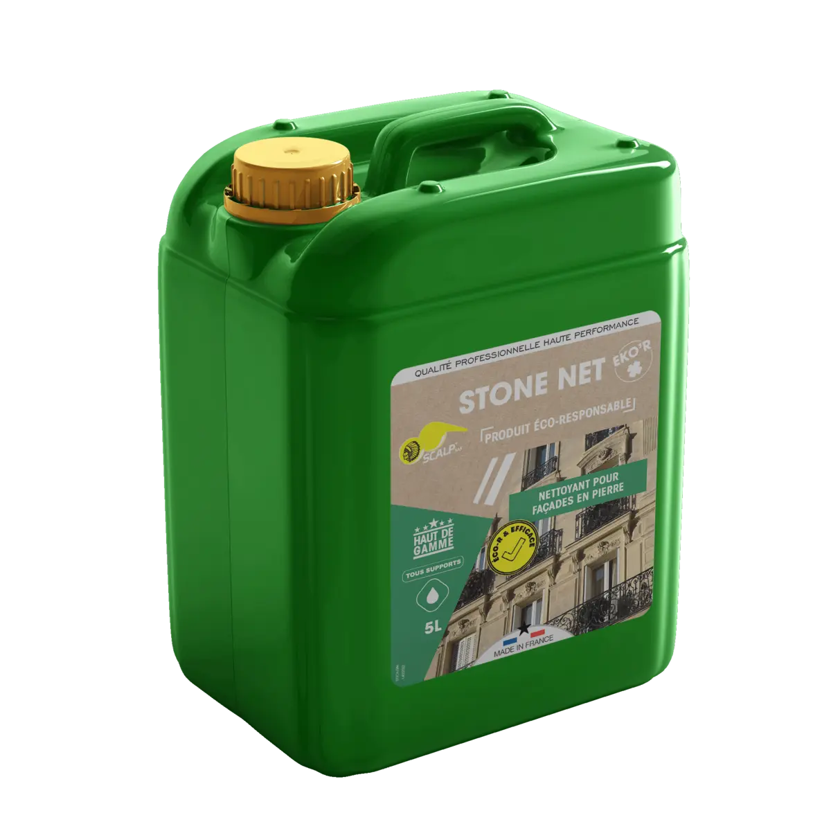STONE NET EKO'R: limpiador biodegradable para fachadas que elimina suciedad y contaminación de piedra, mármol y hormigón de forma segura.