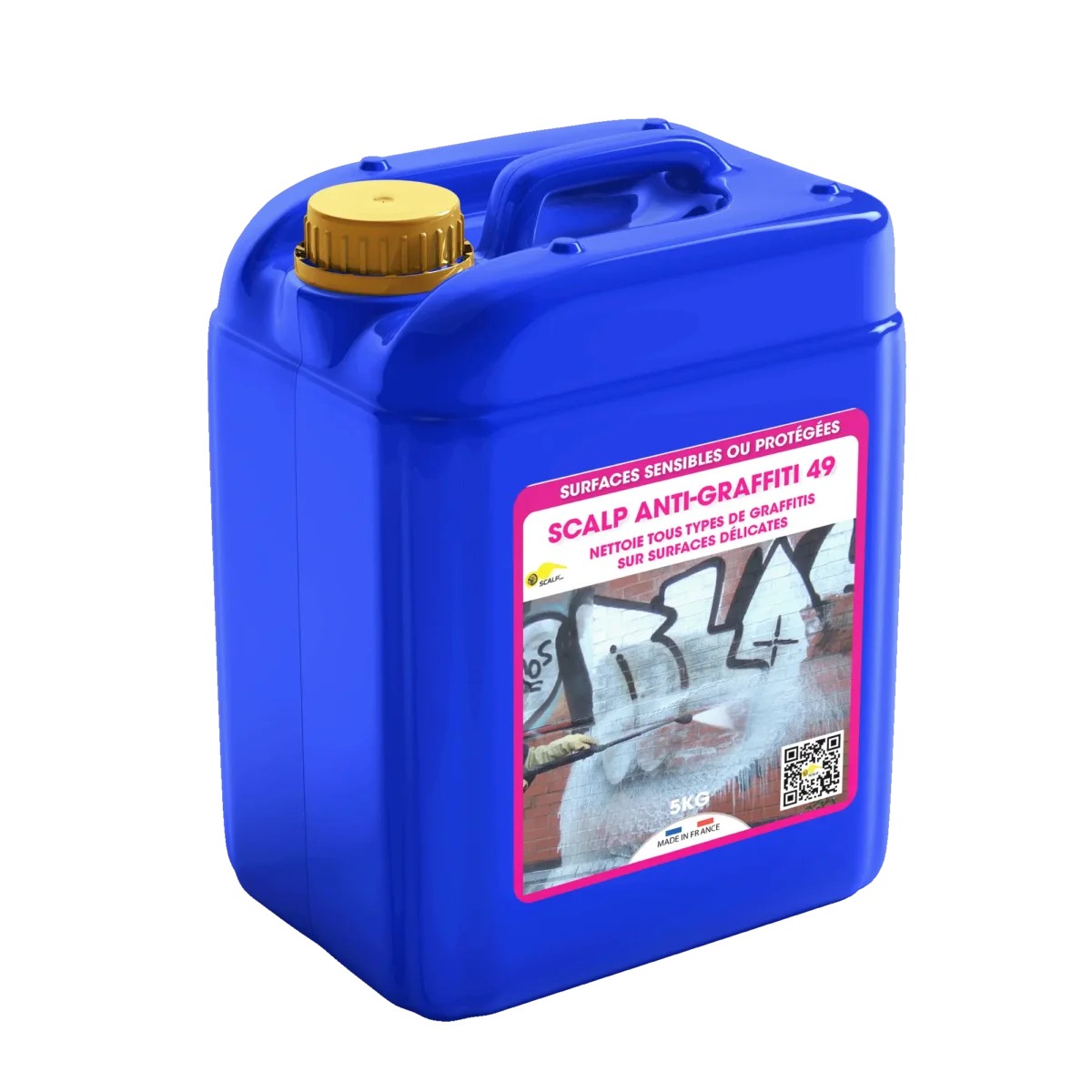 SCALP ANTI-GRAFFITI 49 elimina grafitis en superficies delicadas con gel concentrado, rápido y seguro para interiores y exteriores.