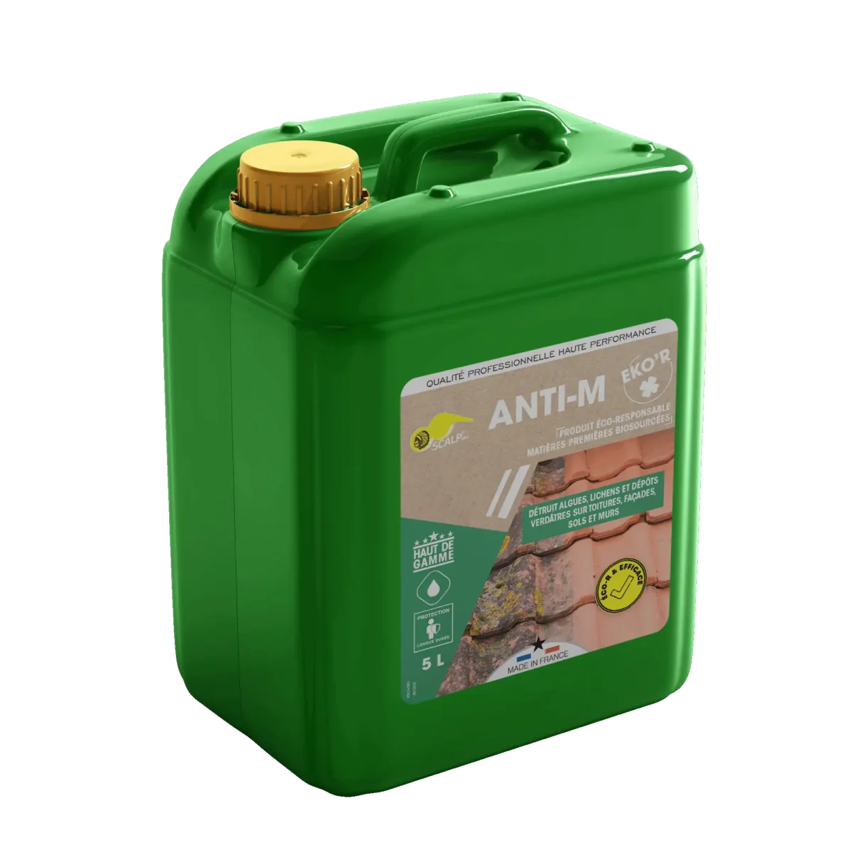 ANTI-M EKO'R protege tejados y fachadas contra algas, líquenes y microorganismos. Preventivo, ecológico y fácil de aplicar, incluso con drones.