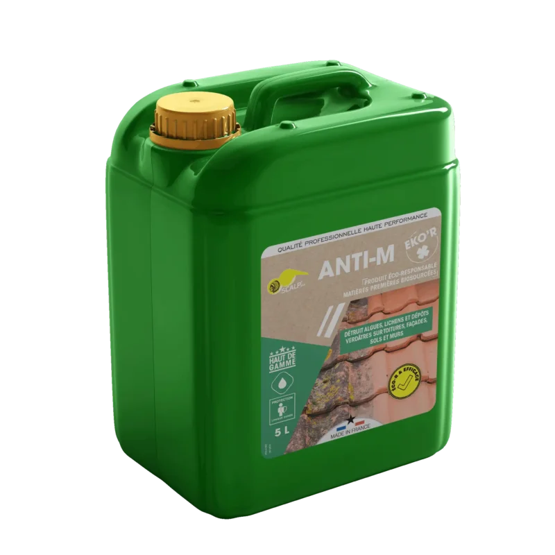 ANTI-M EKO'R protege tejados y fachadas contra algas, líquenes y microorganismos. Preventivo, ecológico y fácil de aplicar, incluso con drones.