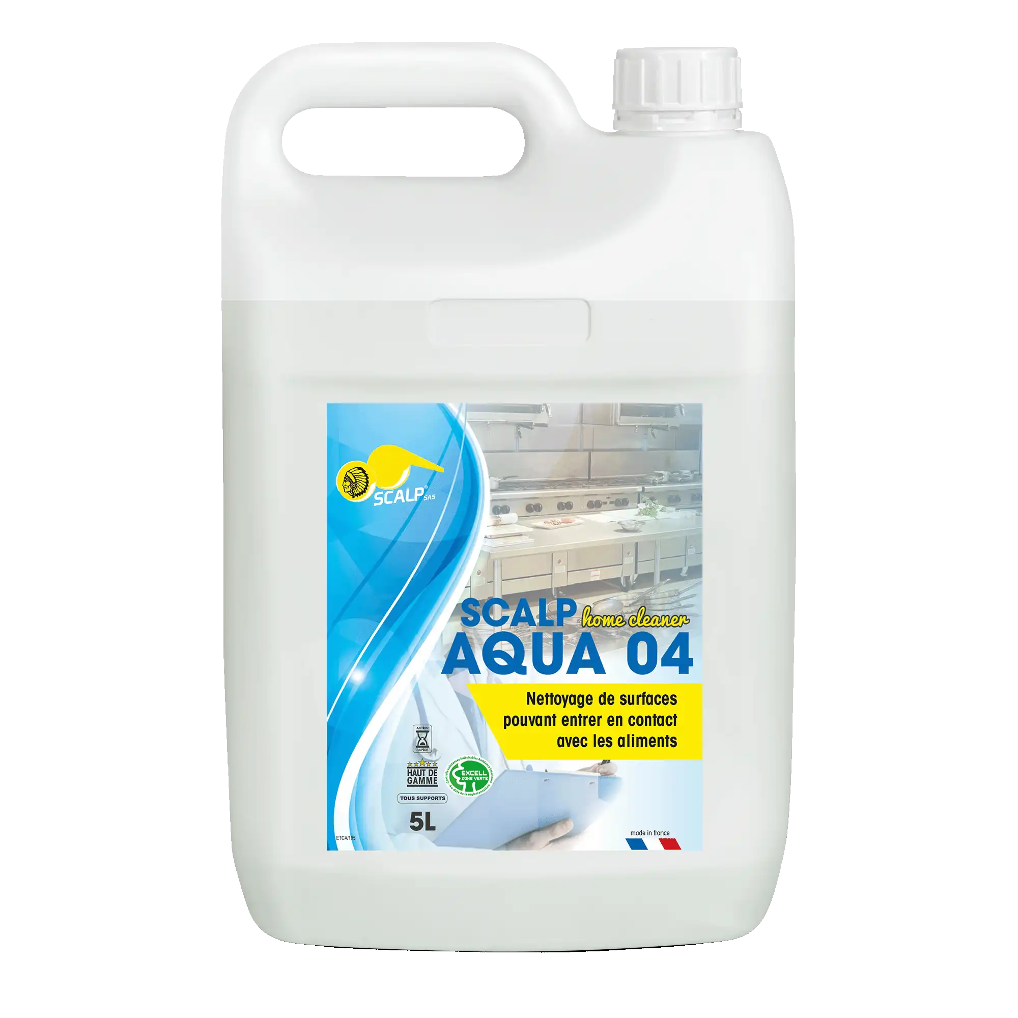 aqua 04 SCALP AQUA 04 limpia y desengrasa superficies en contacto con alimentos, rápido, seguro y biodegradable para cocinas industriales y colectividades.