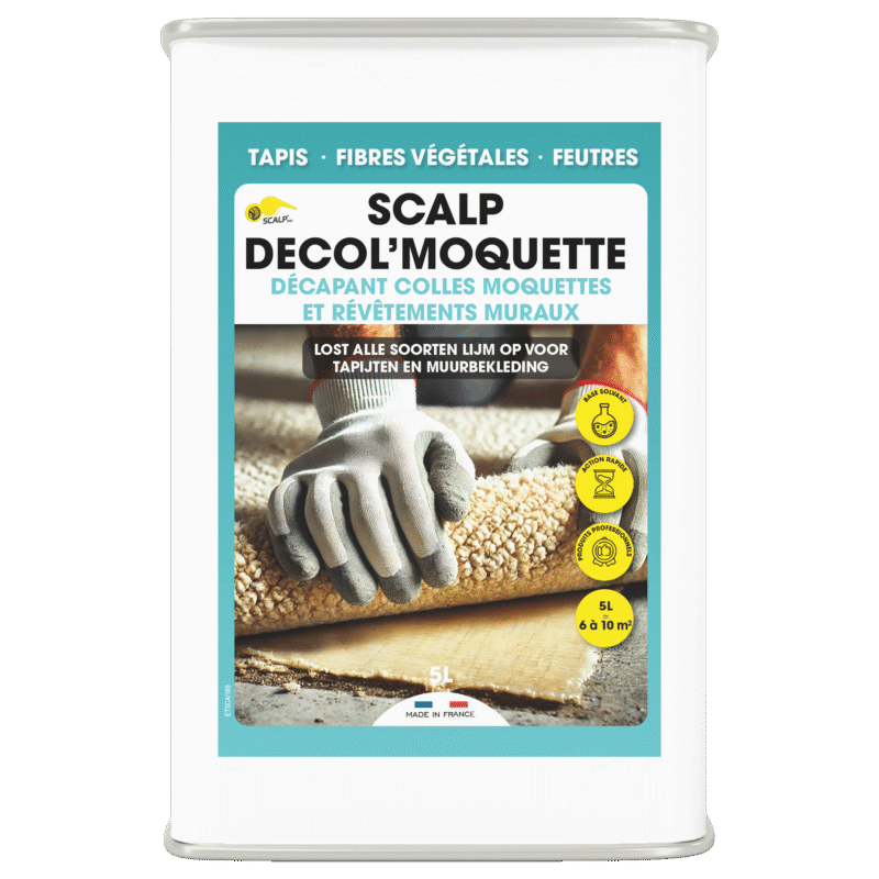 SCALP DECOL’MOQUETTE es el eliminador de adhesivos de moquetas ideal: rápido, fácil de aplicar y sin dañar las superficies.
