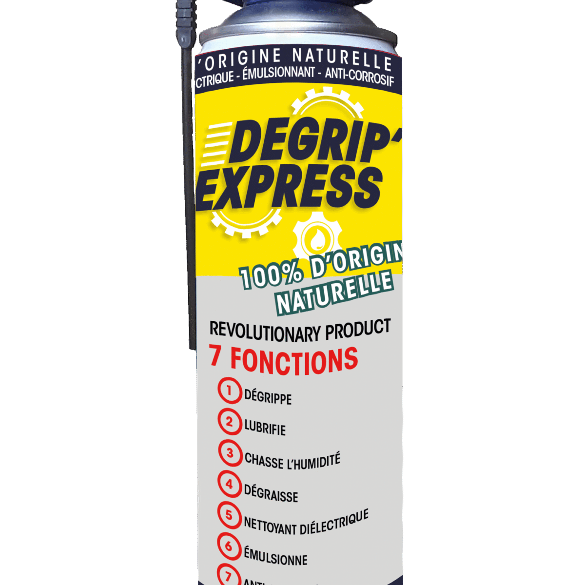 DEGRIP’EXPRESS, desengrasante natural multiusos, limpia, lubrica y protege contra la humedad y la oxidación. Compatible con todos los materiales.