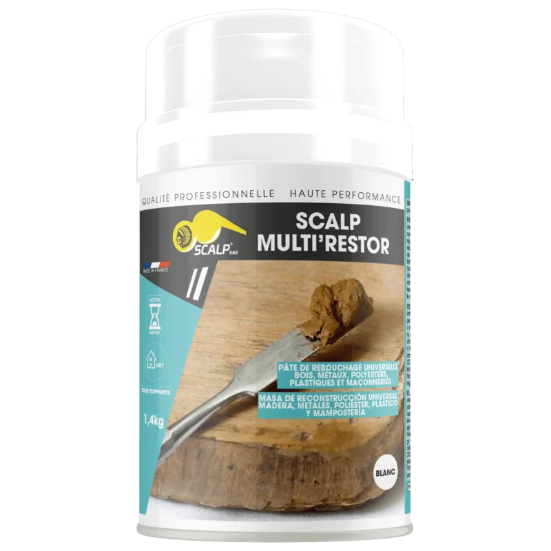 SCALP MULTI’RESTOR es una masilla reparadora multiusos para madera, metal, plástico y mampostería. Fijado rápido, fácil aplicación y repintable.