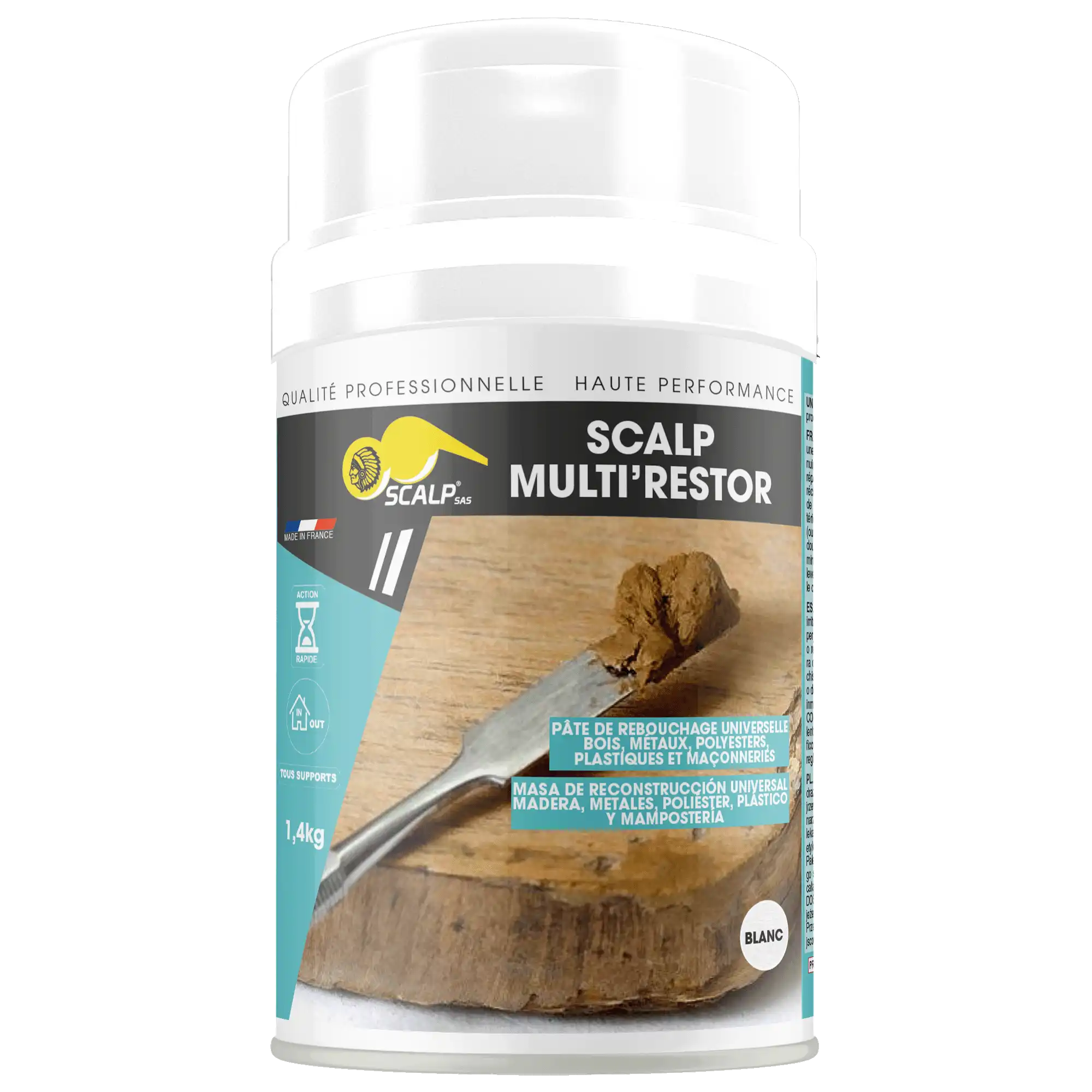 multi restor SCALP MULTI’RESTOR es una masilla reparadora multiusos para madera, metal, plástico y mampostería. Fijado rápido, fácil aplicación y repintable.