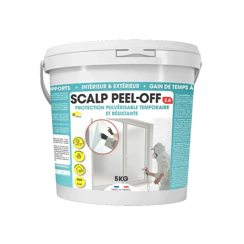 SCALP PEEL-OFF protege temporalmente paredes, fachadas y mobiliario de arañazos, pintura y mortero. Flexible, transparente y fácil de retirar.