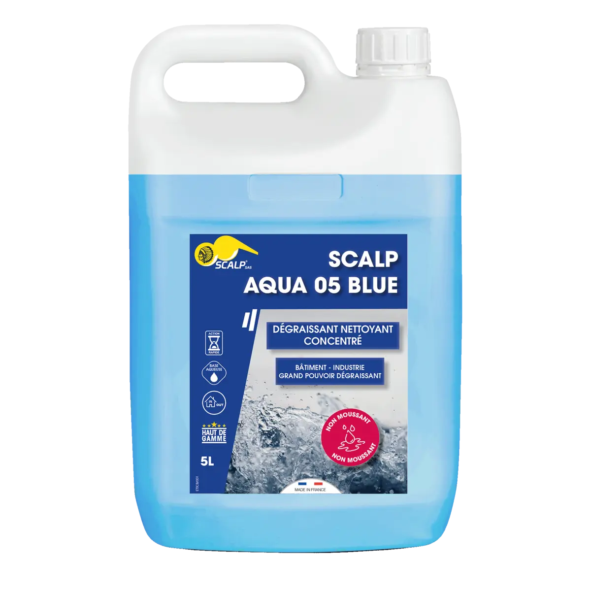 SCALP AQUA 05 BLUE, limpiador profesional, limpia y desengrasa fachadas y superficies industriales de forma rápida y eficaz.